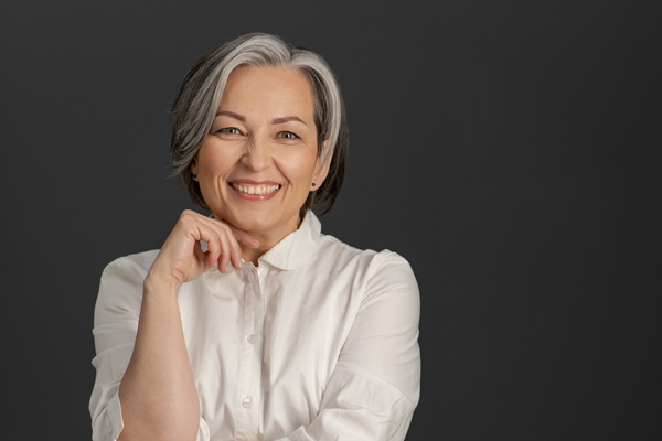 Happy Gray Haired Woman Smiling